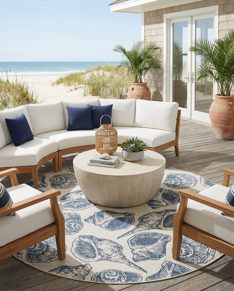 Seaside Haven Rugs Collection Area Rug -  Lighthouse (Ivory and Navy Blue) Round Ivory and Navy Blue  lifestyle 53