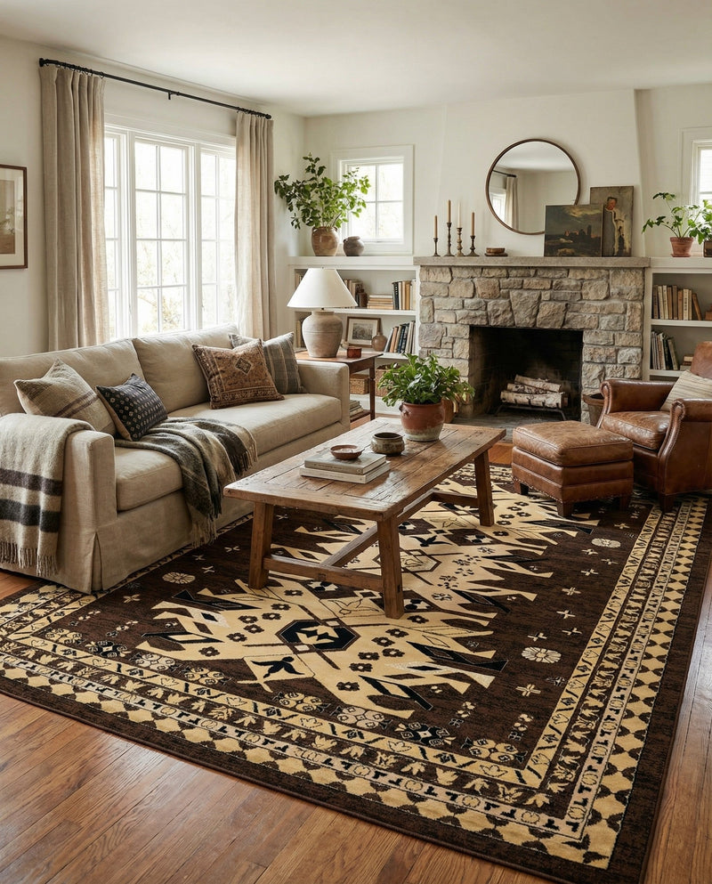 Tabriz Tapestries Collection Area Rug - Azerbaijan (Brown) Rectangle Brown  lifestyle 7