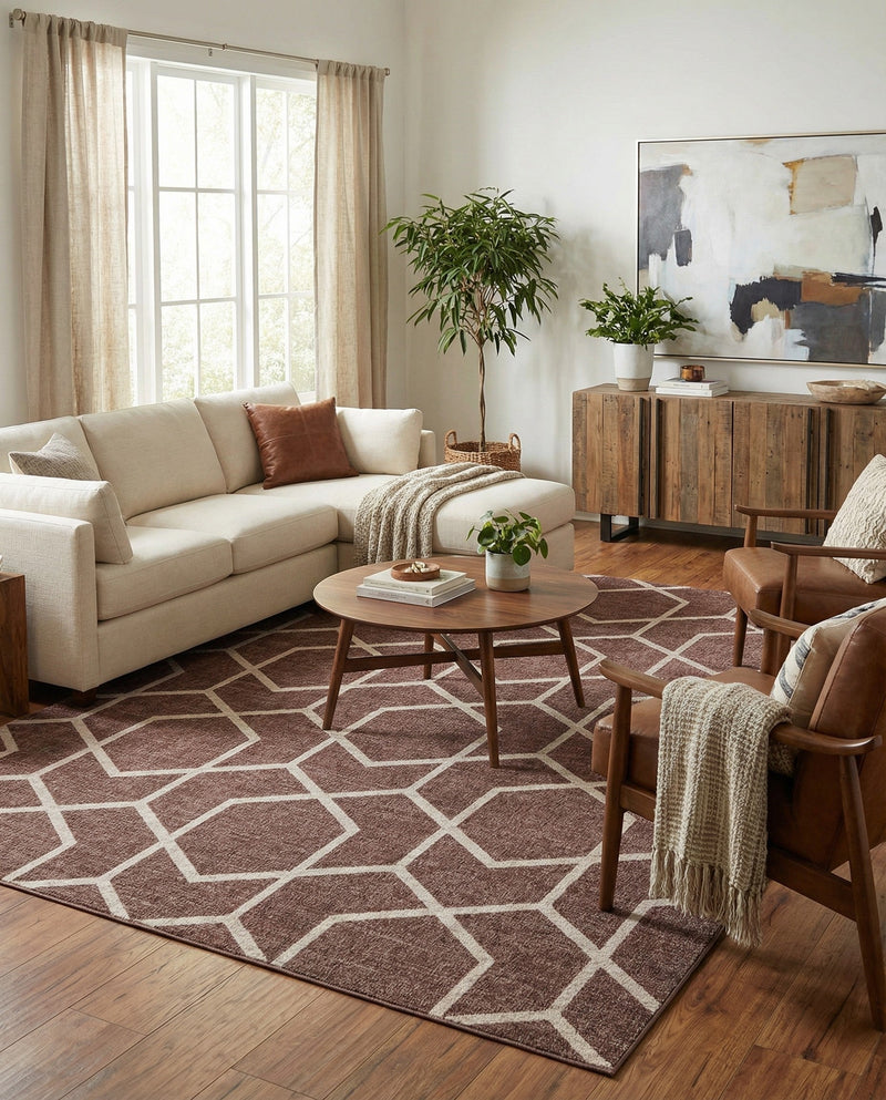Geo Garden Lattice Collection Area Rug - Savannah Rectangle Dusty Rose  lifestyle 27