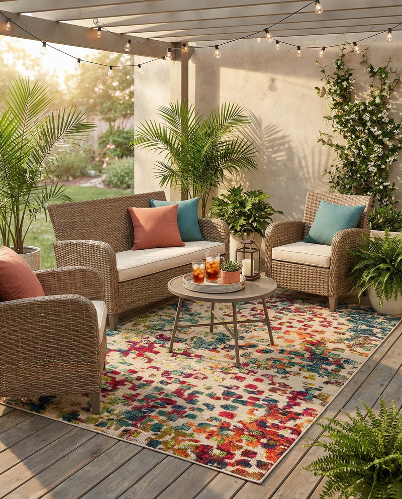 Outdoor Marrakesh Collection Area Rug -  Oujda Rectangle Multi  lifestyle 16