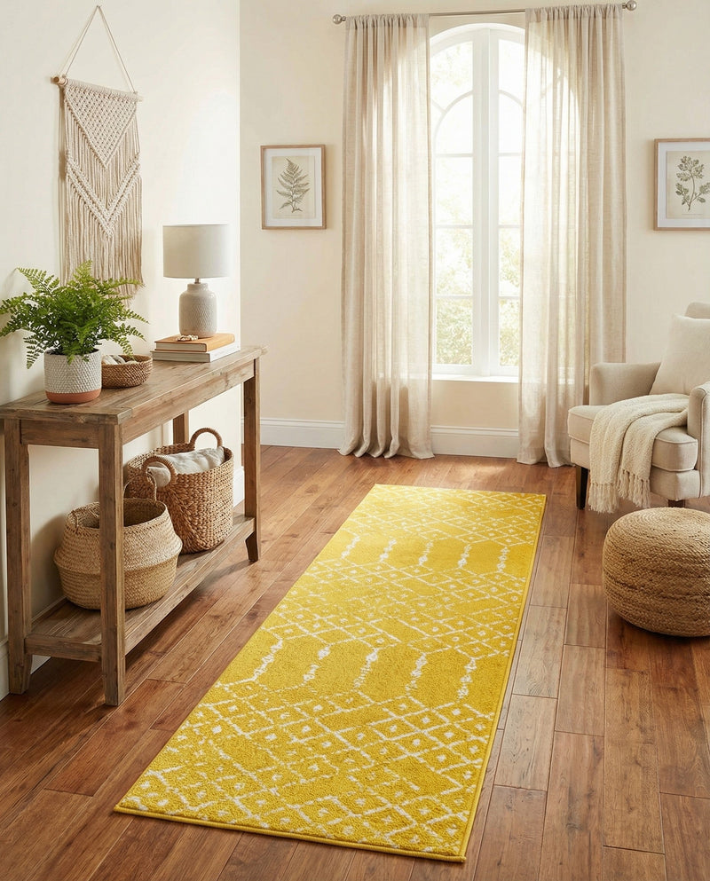 Marrakesh Lattice Collection Area Rug - Casablanca (Yellow) Runner Yellow  lifestyle 56
