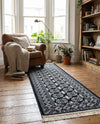 Samarkand Elegance Collection Area Rug -  Margilan (Black and White) Runner Black and White  lifestyle 75