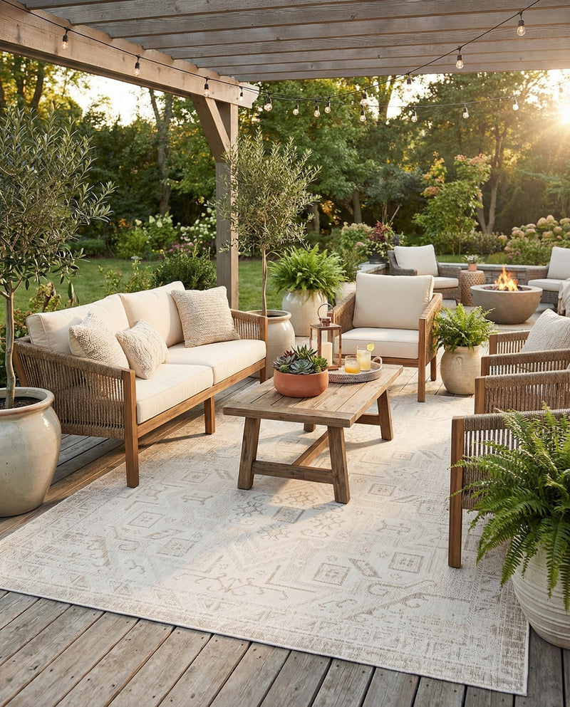Tribal Terrace Treasures Collection Area Rug - Mayan Marina (Light Gray) Rectangle Light Gray  lifestyle 12
