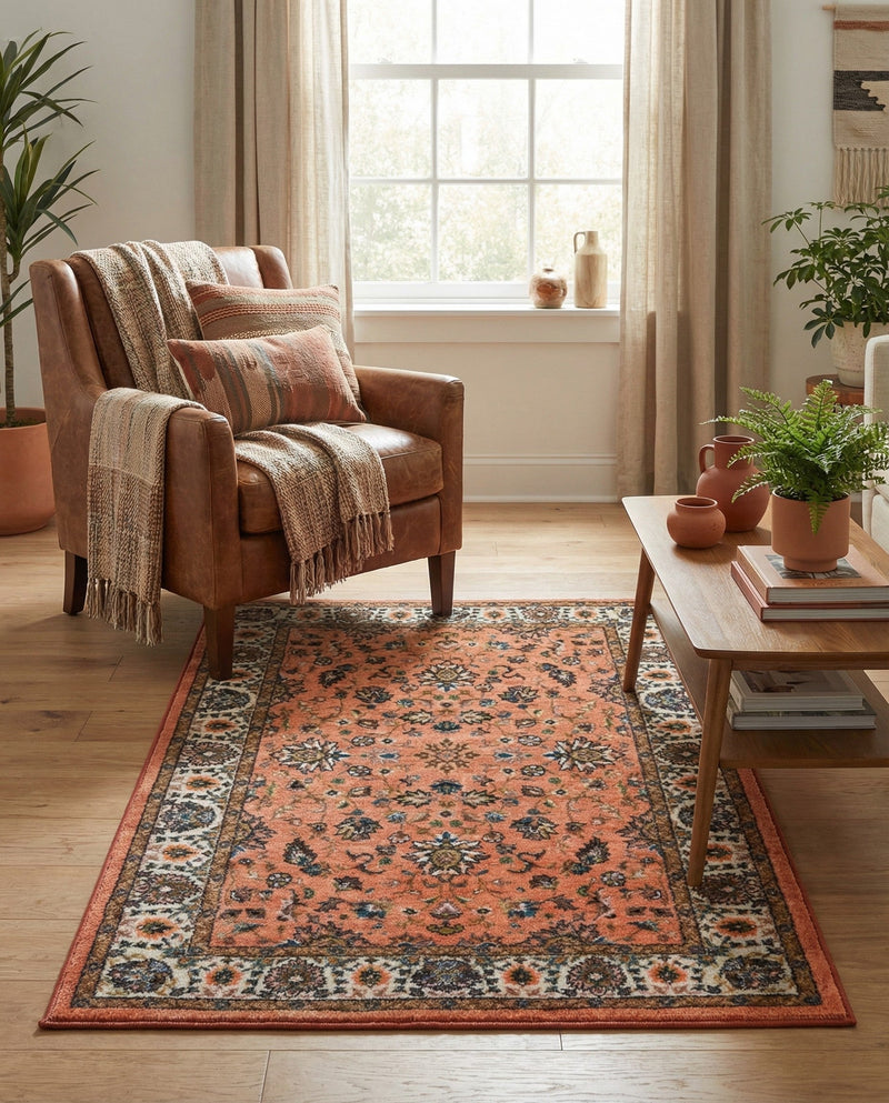 Casablanca Tapestry Collection Area Rug -  Marrakech (Salmon) Rectangle Salmon  lifestyle 8