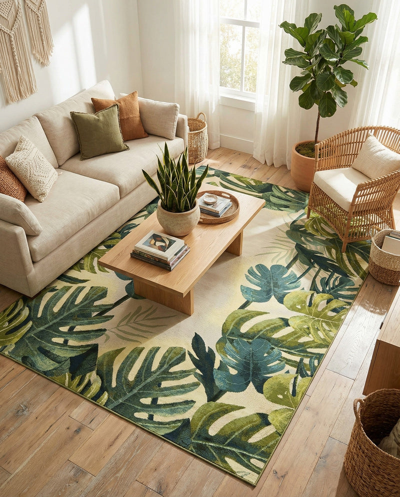 Seaside Blooms Collection Area Rug -  Ivy Rectangle Green  lifestyle 48
