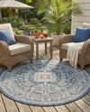 Tribal Terrace Treasures Collection Area Rug -  Incan Isle (Blue) Round Blue  lifestyle 57