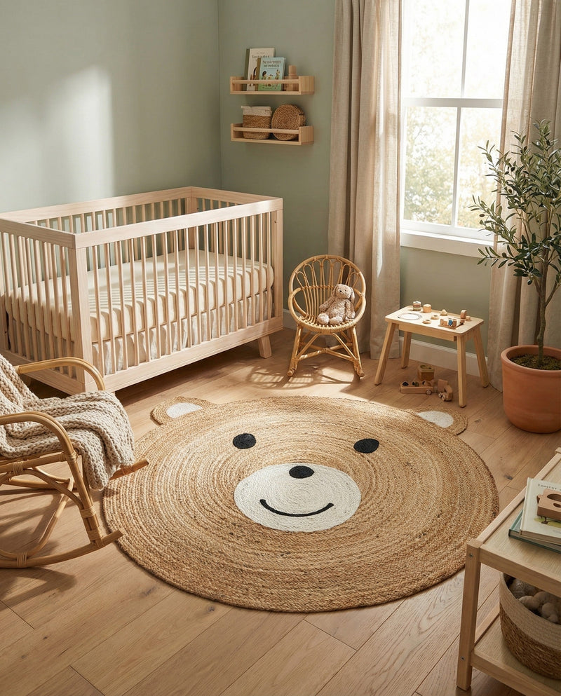 Playful Threads Jute Collection Area Rug - Tanglewood Round Natural and White  lifestyle 69