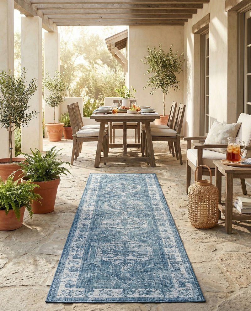 Patio Heritage Collection Area Rug -  Augusta (Blue) Runner Blue  lifestyle 73