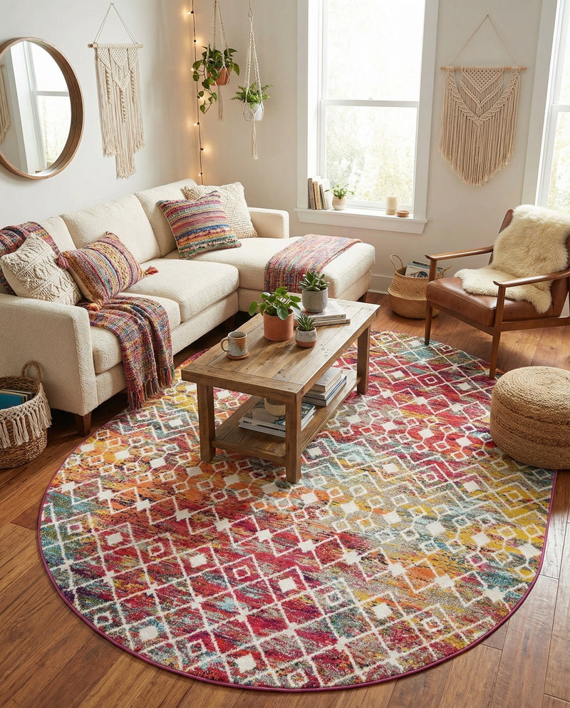 Mediterranean Lattice Collection Area Rug - Santorini (Multi) Oval Multi  lifestyle 33
