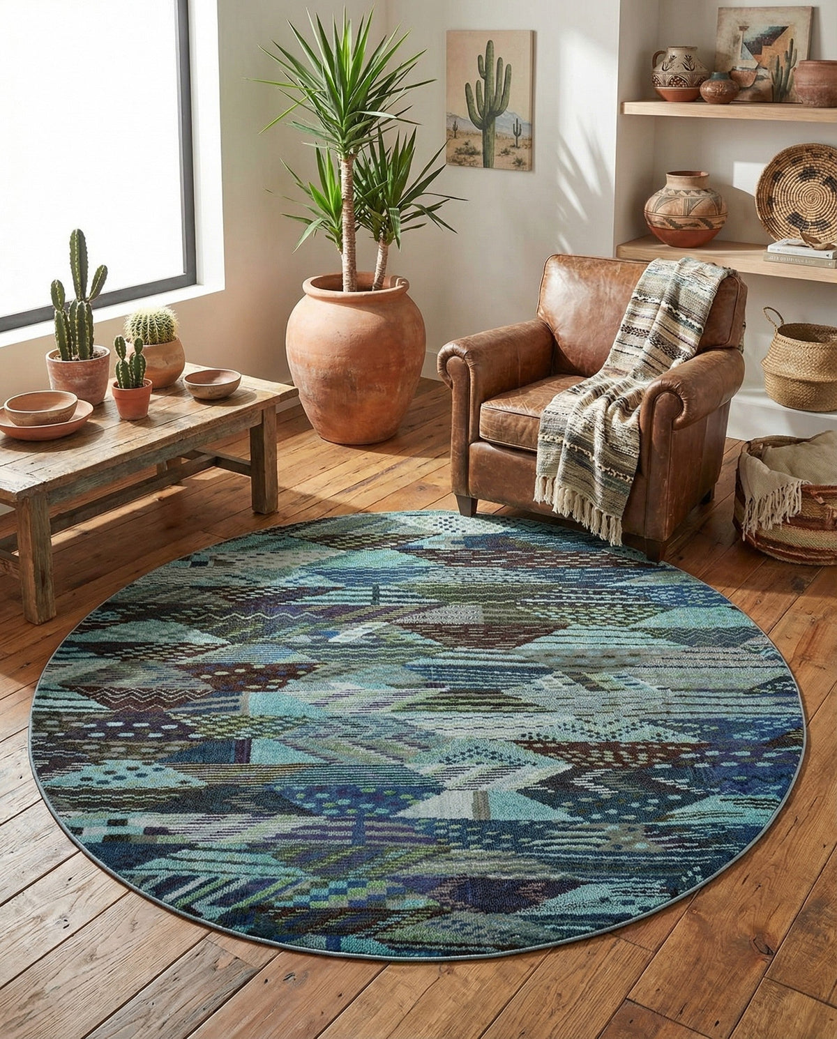 Sedona Vista Collection Area Rug -  Yucca Round Blue  lifestyle 58