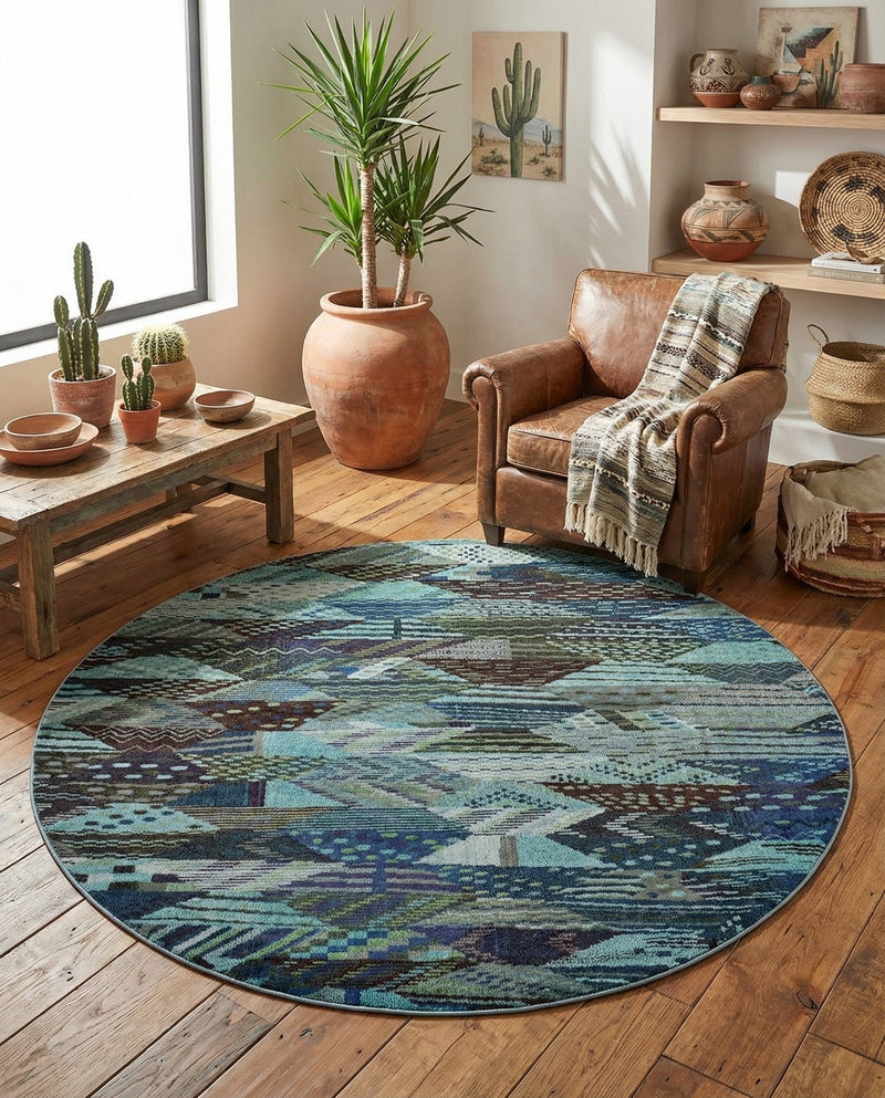 Sedona Vista Collection Area Rug -  Yucca Round Blue  lifestyle 58