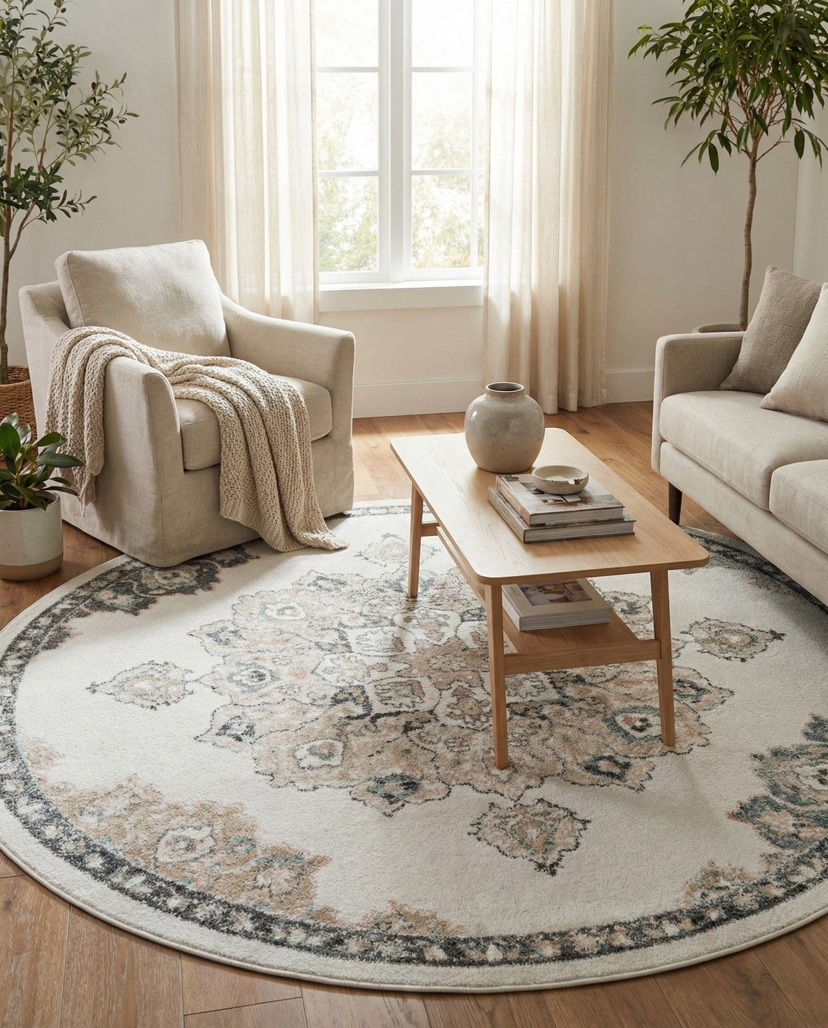 Beverly Grove Collection Area Rug - Melrose (Ivory) Round Ivory  lifestyle 57