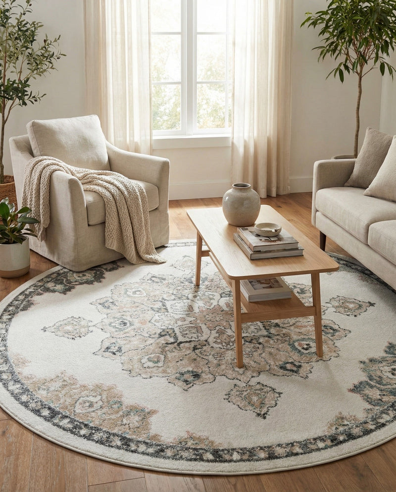 Beverly Grove Collection Area Rug - Melrose (Ivory) Round Ivory  lifestyle 57