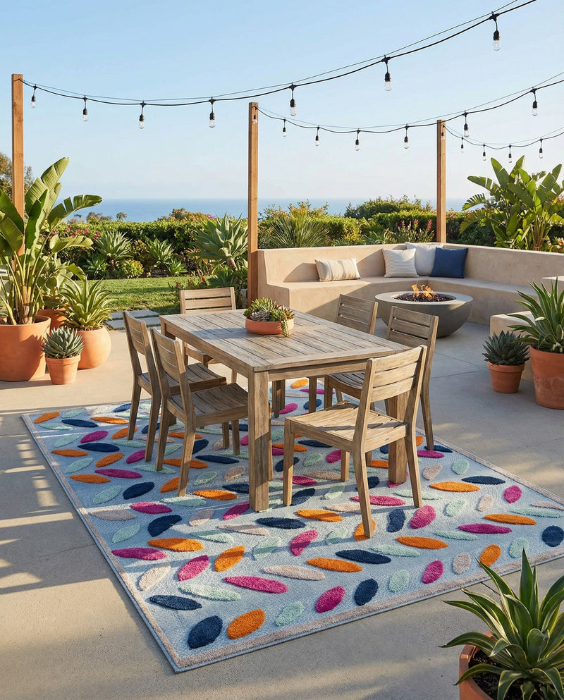Bahama Breeze Outdoor Collection Area Rug - Nassau Rectangle Blue  lifestyle 17