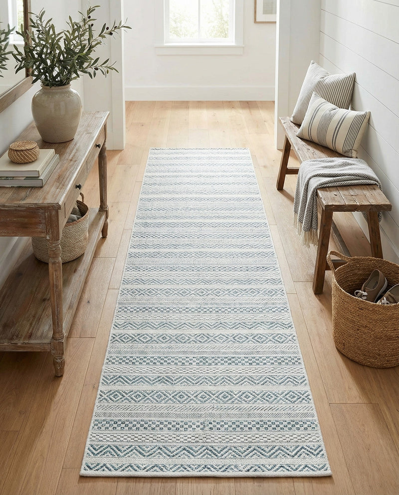 Seaside Stripes Collection Area Rug -  Boardwalk (Teal) Runner Teal  lifestyle 75