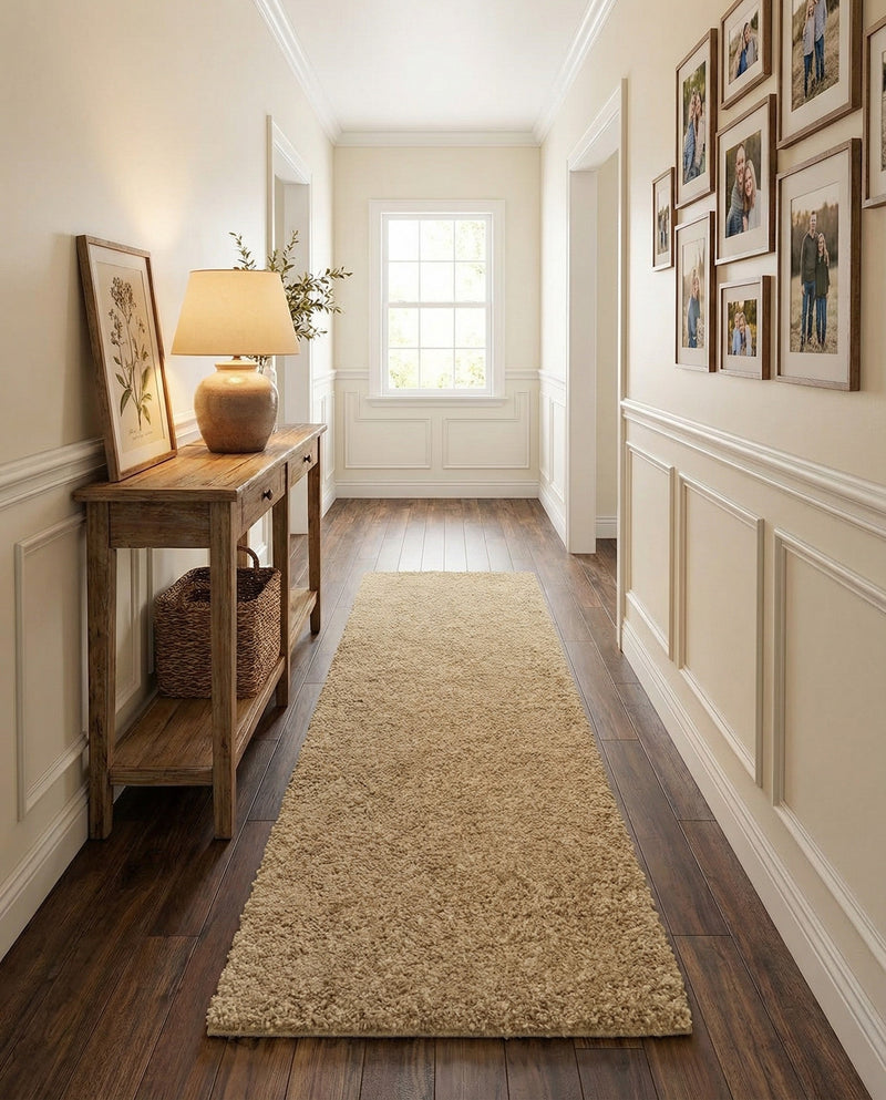 Cozy Comfort Shag Collection Area Rug - Haven (Khaki) Runner Khaki  lifestyle 41