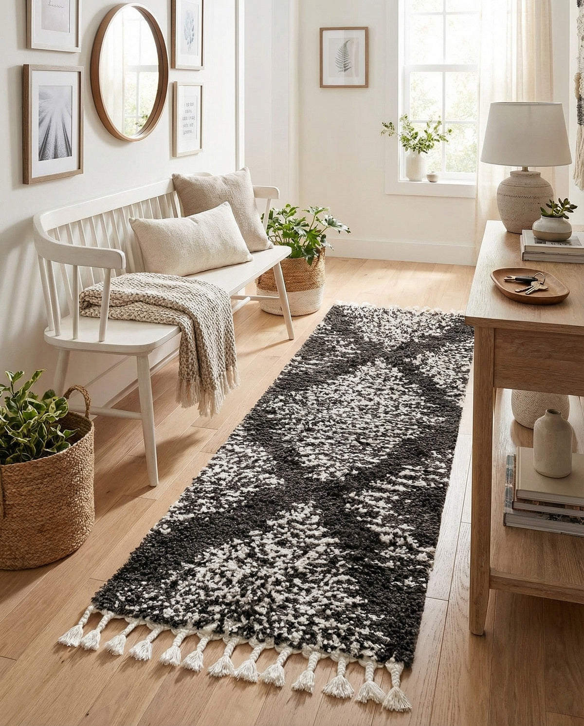 Tranquil Tides Shag Collection Area Rug -  Azure Runner Black and White  lifestyle 83
