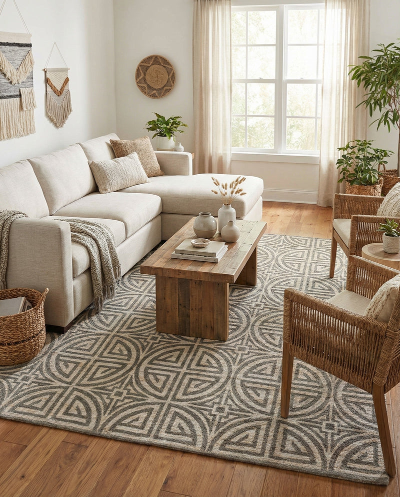 Savannah Threads Collection Area Rug -  Thar Rectangle Gray and Ivory  lifestyle 13