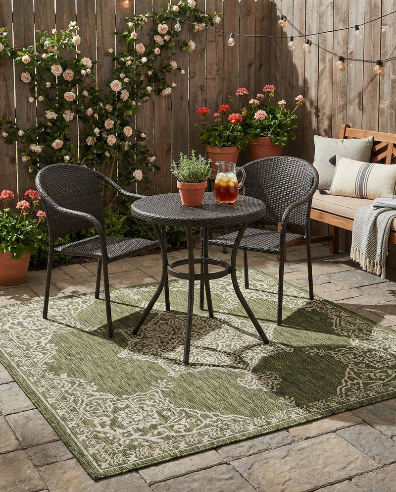 Patio Heritage Collection Area Rug -  Charleston (Green) Square Green  lifestyle 34