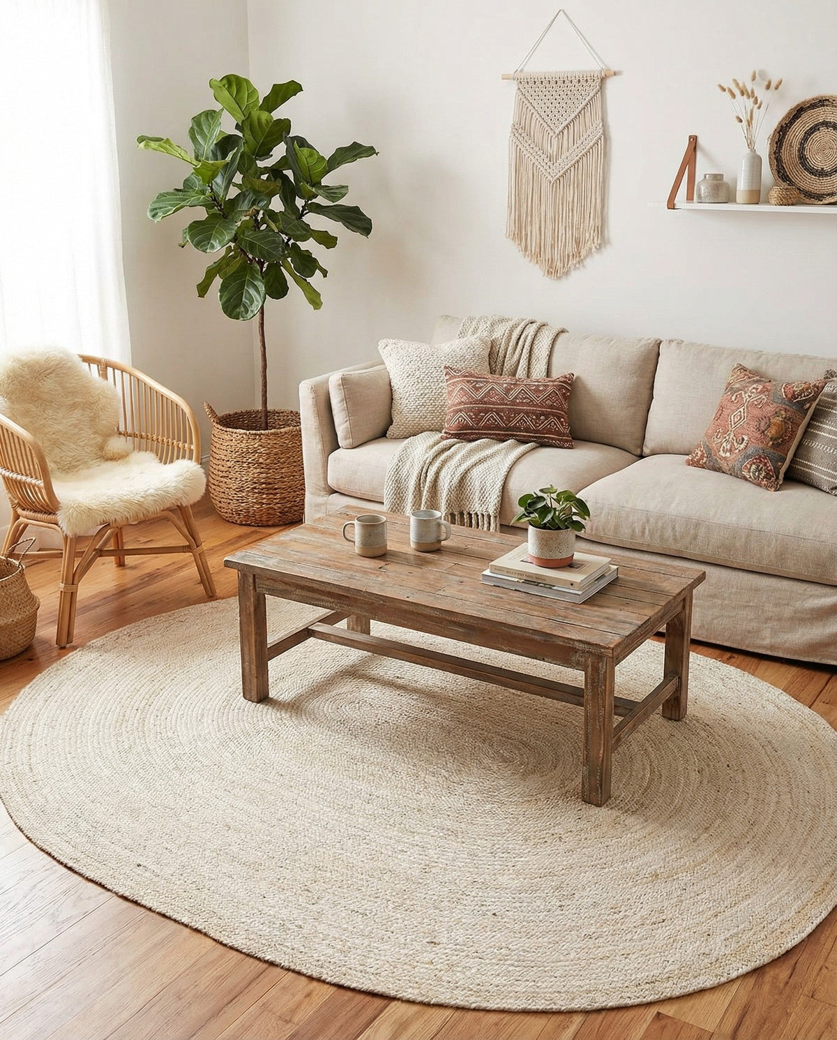 Woven Seaside Jute Collection Area Rug - Savannah (White) Oval White  lifestyle 84