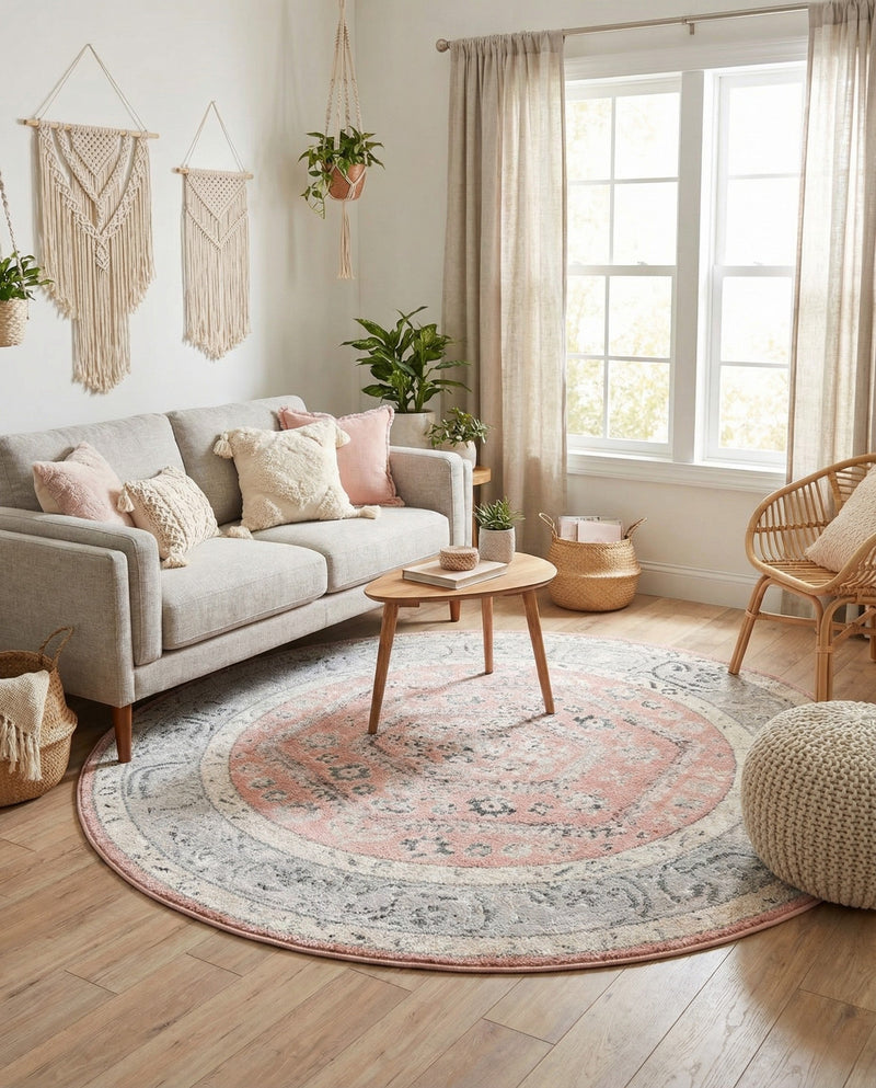 Adriana Terrace Collection Area Rug - Capri (Rose) Round Rose  lifestyle 47