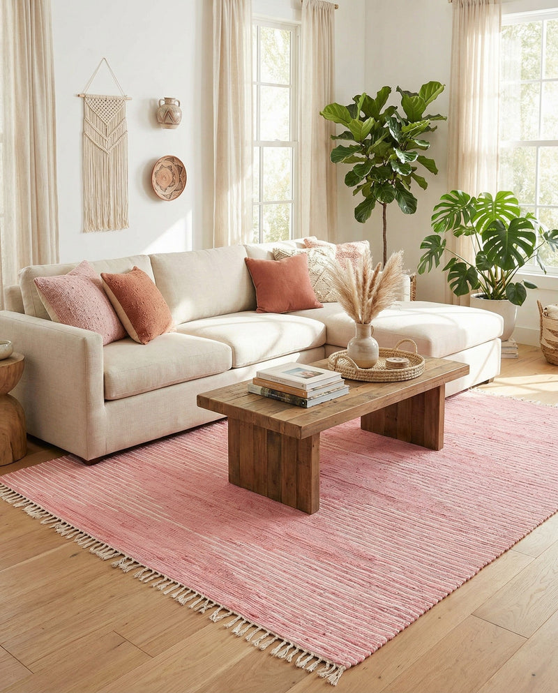 Thar Cotton Collection Area Rug - Jaisalmer (Rose) Rectangle Rose  lifestyle 10