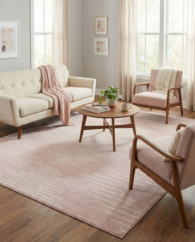 Seychelles Stripes Collection Area Rug - Mahe (Pink) Rectangle Pink  lifestyle 13