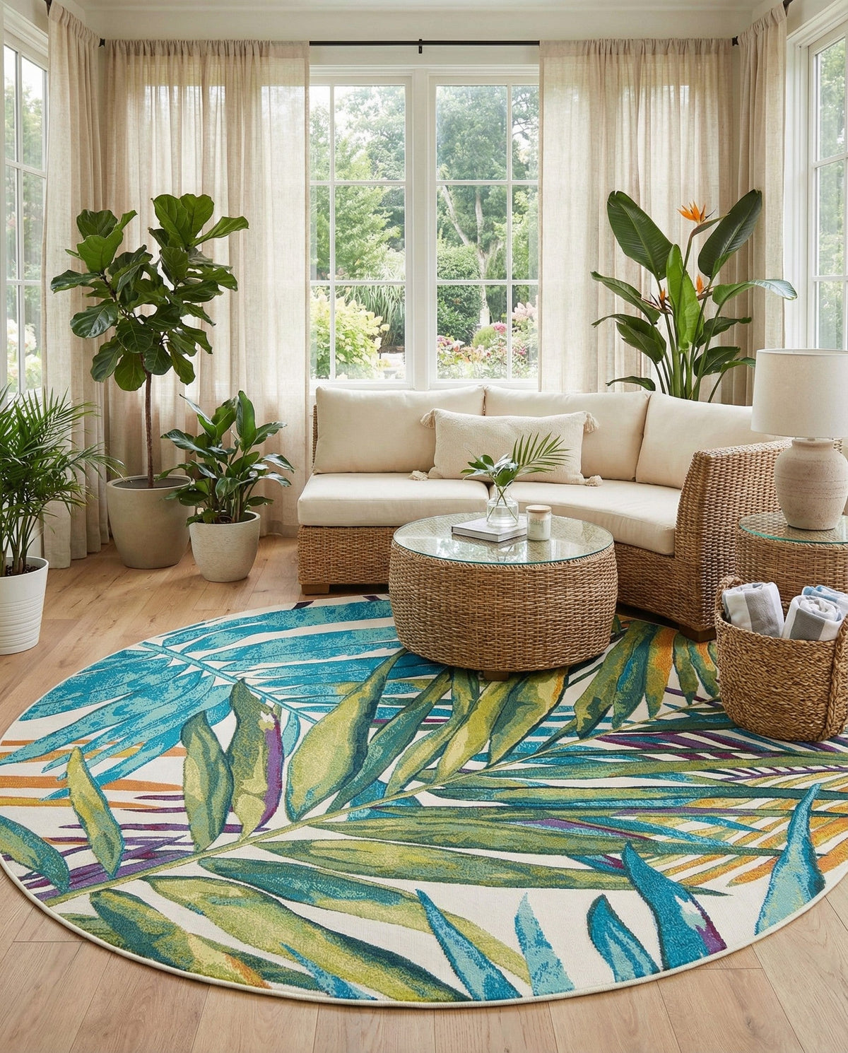 Seaside Blooms Collection Area Rug -  Arcadia Round Multi  lifestyle 89