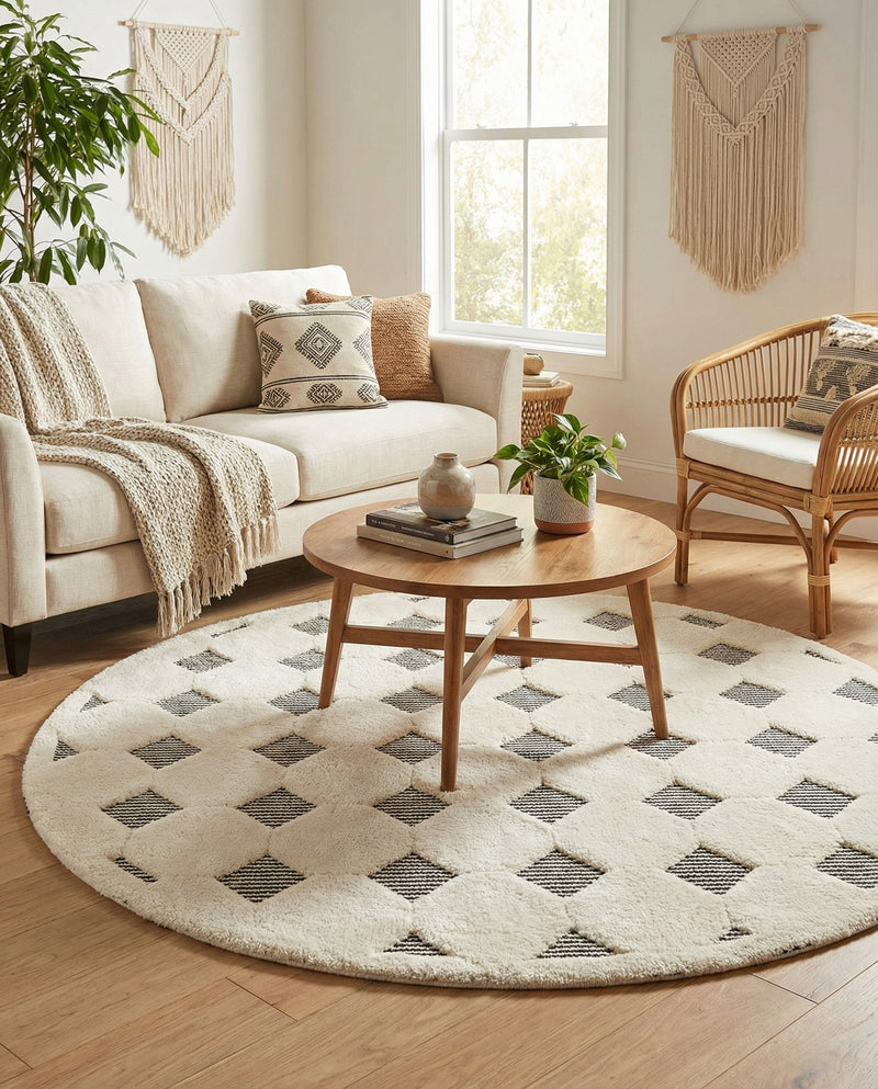 Monochrome Collection Area Rug -  Quartz Round Black and White  lifestyle 47