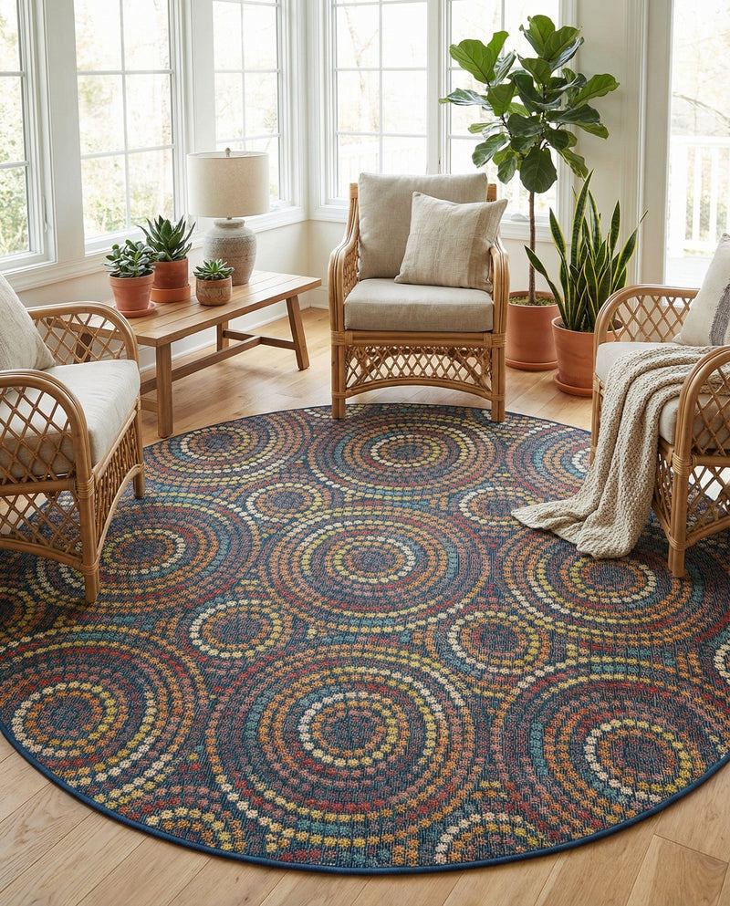 Coastal Terrace Collection Area Rug -  Lagoon Round Multi  lifestyle 79