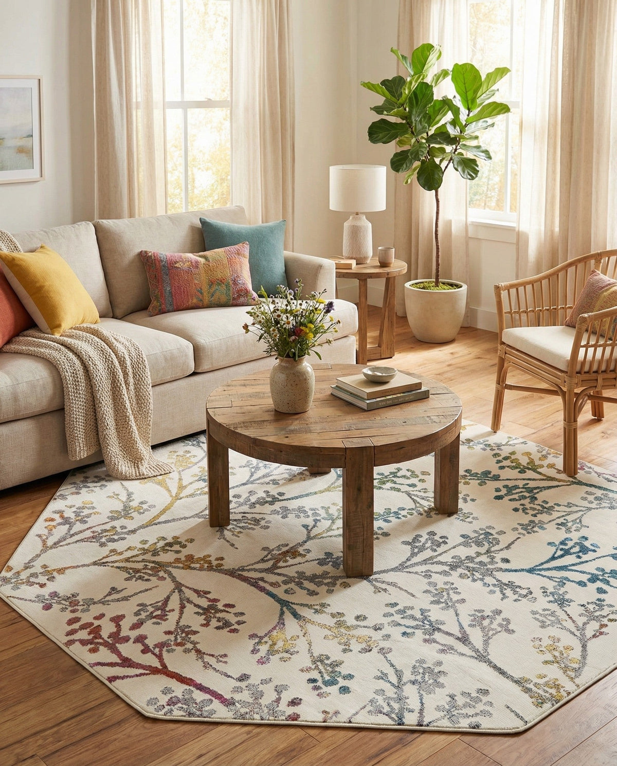 Meadow Breeze Collection Area Rug -  Sunbeam Octagon Ivory  lifestyle 137