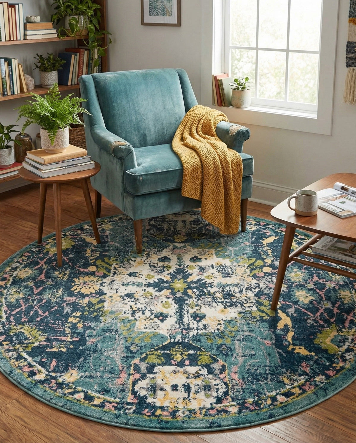 Savannah Elegance Collection Area Rug -  Azalea Round Navy Blue  lifestyle 118