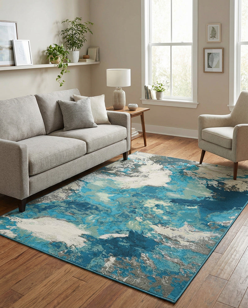 Urban Terrace Collection Area Rug -  Gazebo Rectangle Blue and Ivory  lifestyle 6