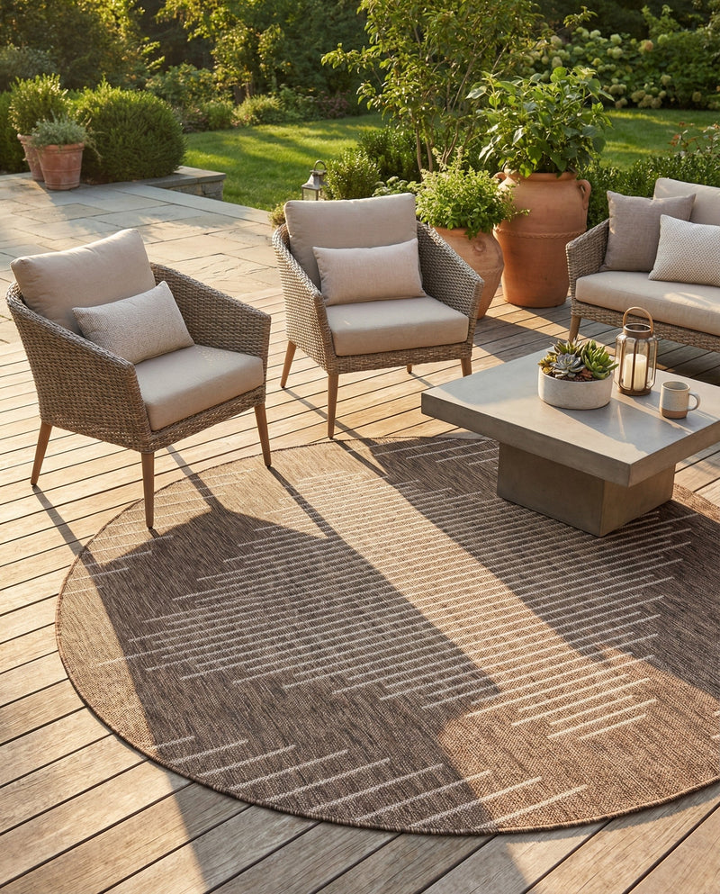 Urban Terrace Collection Area Rug -  Chelsea (Brown) Round Brown  lifestyle 23