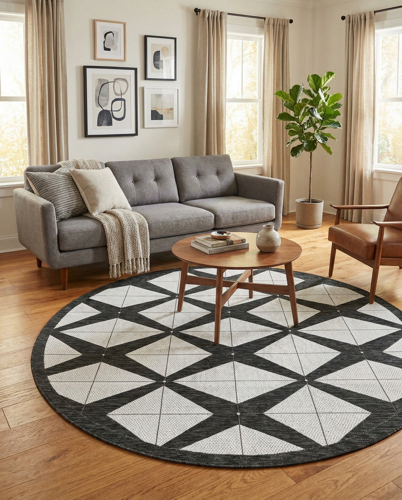 Urban Terrace Collection Area Rug -  Hudson Round Black and White  lifestyle 59