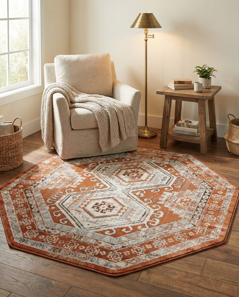 Savannah Elegance Collection Area Rug -  Tybee (Terracotta) Octagon Terracotta  lifestyle 57