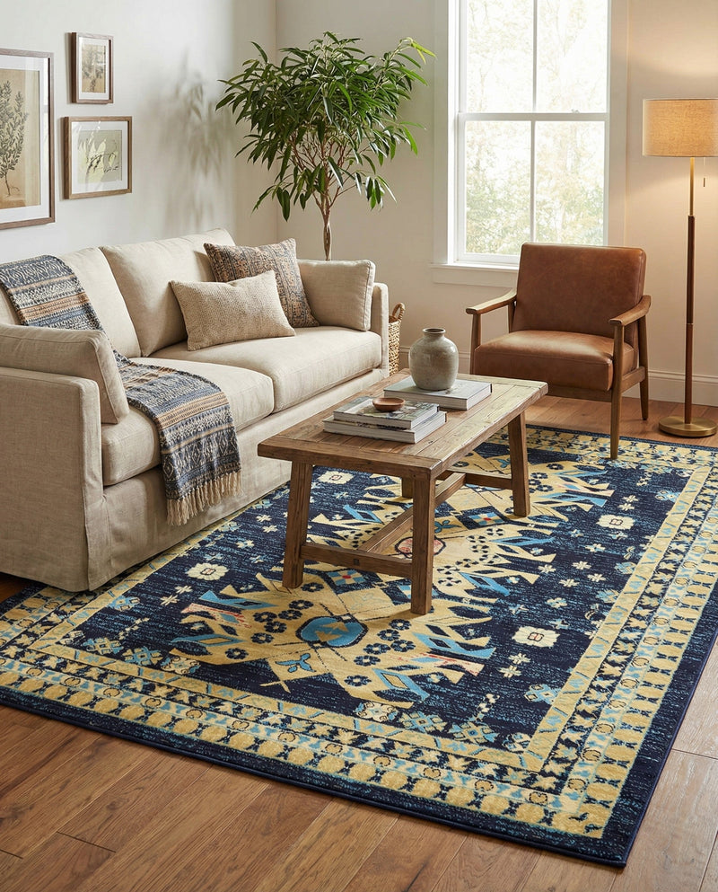 Tabriz Tapestries Collection Area Rug - Azerbaijan (Navy Blue) Rectangle Navy Blue  lifestyle 5