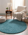 Cozy Comfort Shag Collection Area Rug - Haven (Turquoise) Round Turquoise  lifestyle 28