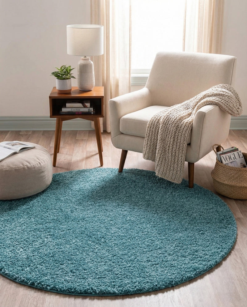 Cozy Comfort Shag Collection Area Rug - Haven (Turquoise) Round Turquoise  lifestyle 28