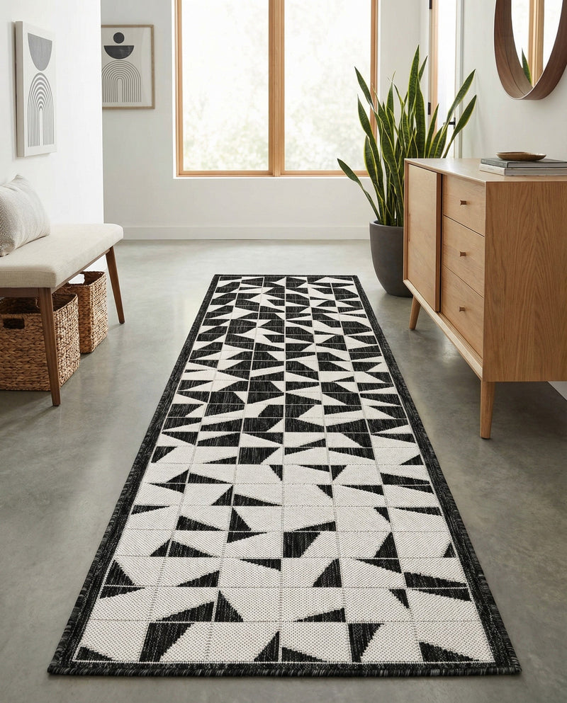 Urban Terrace Collection Area Rug -  Mercer Runner Black and White  lifestyle 26