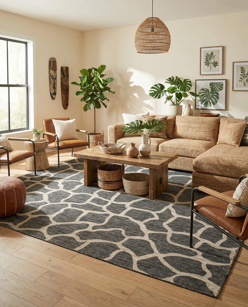 Savannah Escape Collection Area Rug -  Rainforest Rectangle Charcoal Gray  lifestyle 47