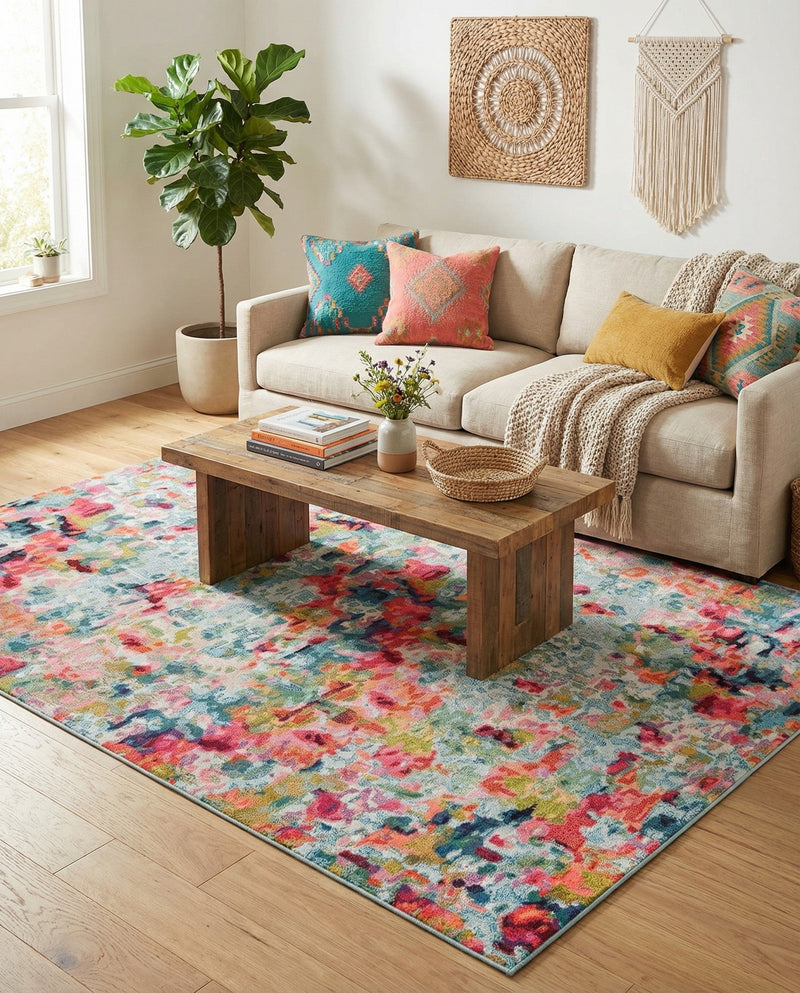 Chromatic Oasis Collection Area Rug -  Lagoon Rectangle Multi  lifestyle 13