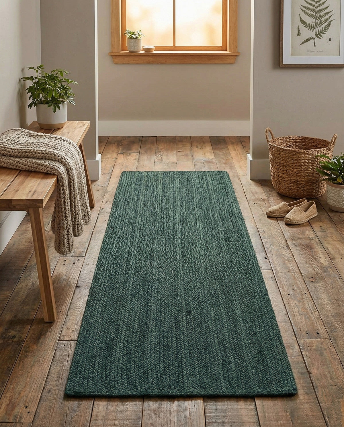 Woven Seaside Jute Collection Area Rug - Martha's Runner Green  lifestyle 102