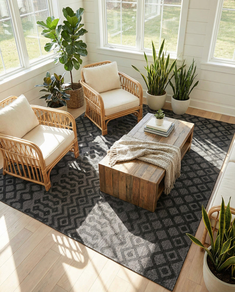 Garden Lattice Charm Collection Area Rug -  Pergola (Charcoal) Rectangle Charcoal  lifestyle 18