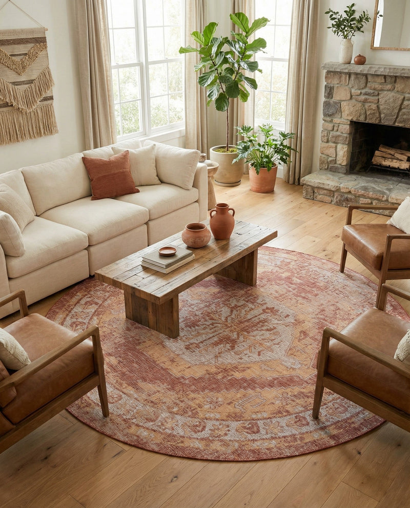 Patio Heritage Collection Area Rug -  Augusta (Rust Red) Round Rust Red  lifestyle 58