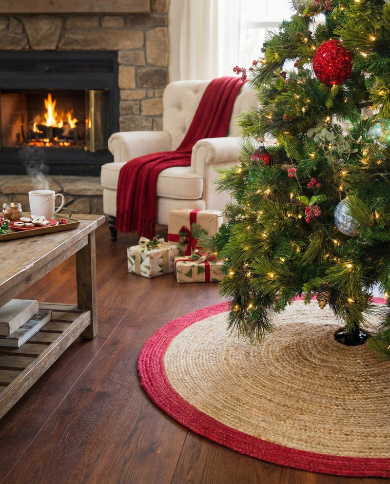 Holiday Hearth Rugs Collection Area Rug - Yuletide Round Red and Natural  lifestyle 24