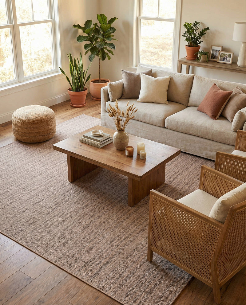 Seaside Stripes Collection Area Rug -  Boardwalk (Natural) Rectangle Natural  lifestyle 19