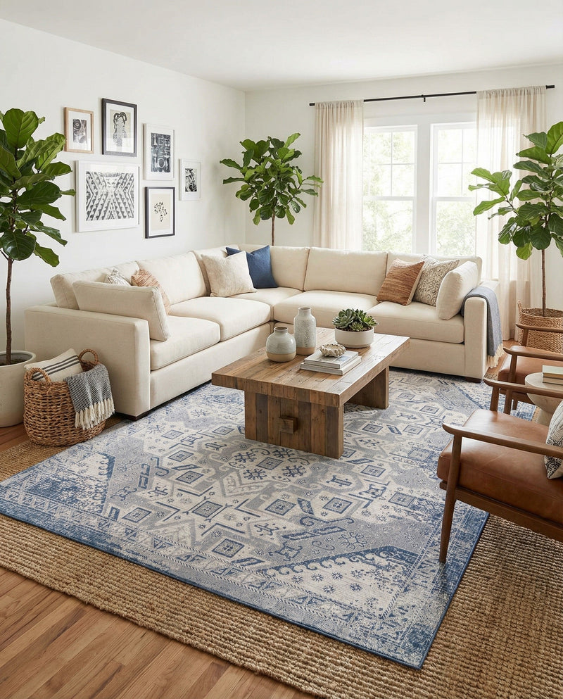 Tribal Terrace Treasures Collection Area Rug - Mayan Marina (Blue) Rectangle Blue  lifestyle 22