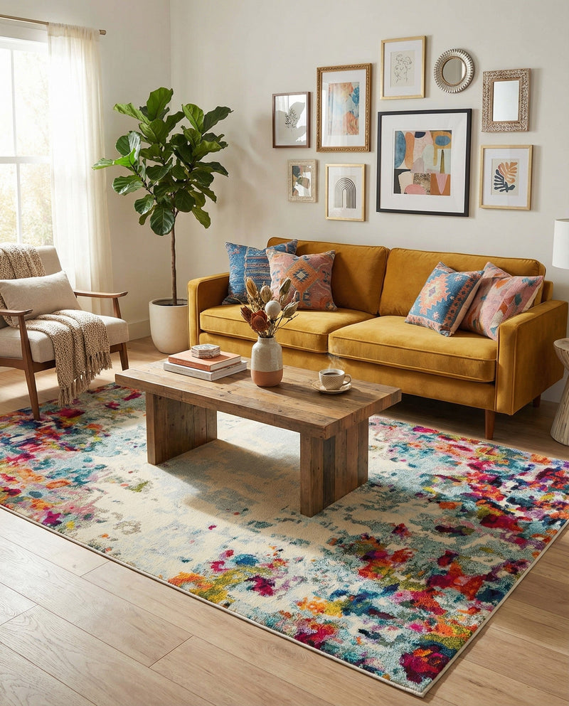 Chromatic Oasis Collection Area Rug -  Blush Rectangle Multi  lifestyle 9