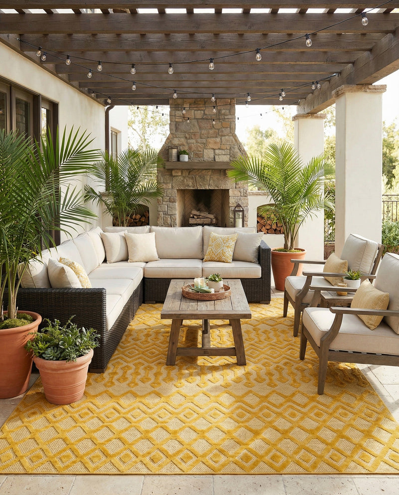 Garden Lattice Charm Collection Area Rug -  Pergola (Yellow) Rectangle Yellow  lifestyle 11
